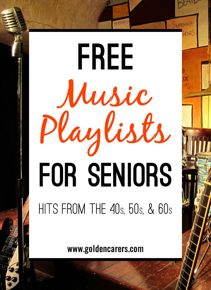 Music has been proven to be very beneficial for the elderly in long term care, particularly those living with dementia or Alzheimer's Disease. Here are some wonderful free playlists of famous songs from the 40s, 50s & 60s!