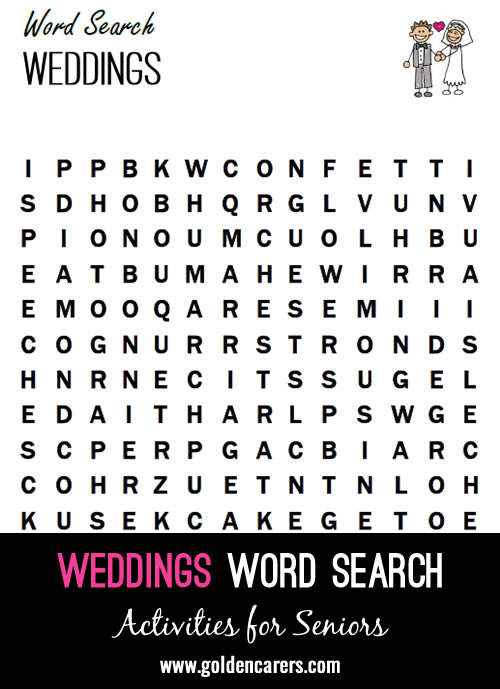 A Word Search with a Wedding Theme - Created using the Golden Carers DIY Word Search Program  :) 
