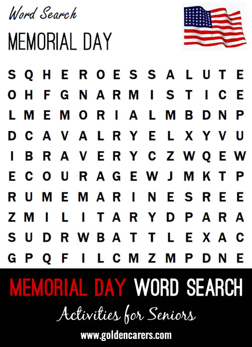 A Memorial Day themed word search