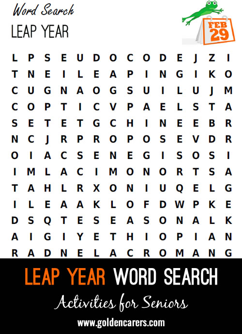 Here is a word search to celebrate leap years!