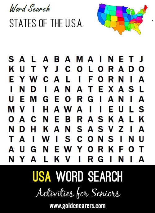 This word finder features 20 States of Amercica