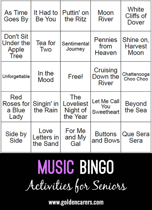 I couldn't find a music bingo for seniors so I made one myself! My residents really love music activities and we do 