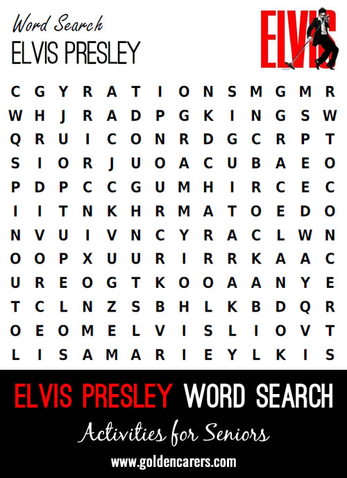 Who can get enough of Elvis! Here is a fun word search to enjoy.