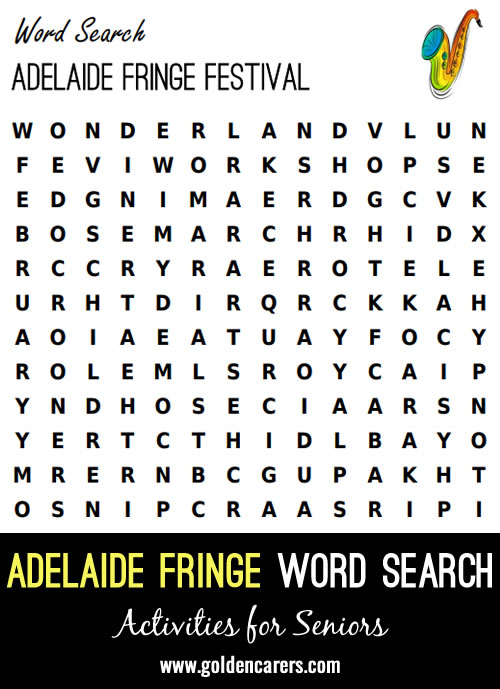 An Adelaide Fringe Festival themed word search