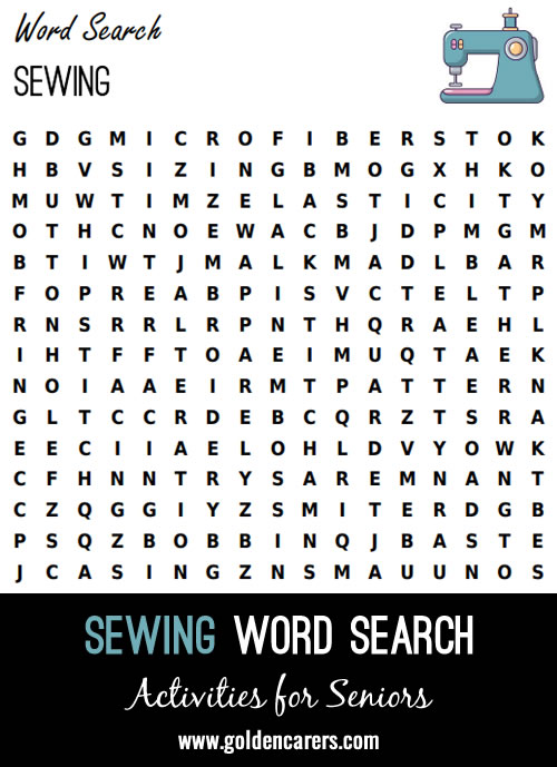 A sewing themed word search