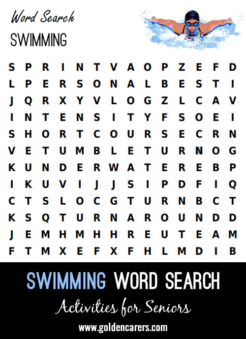 A swimming themed word search
