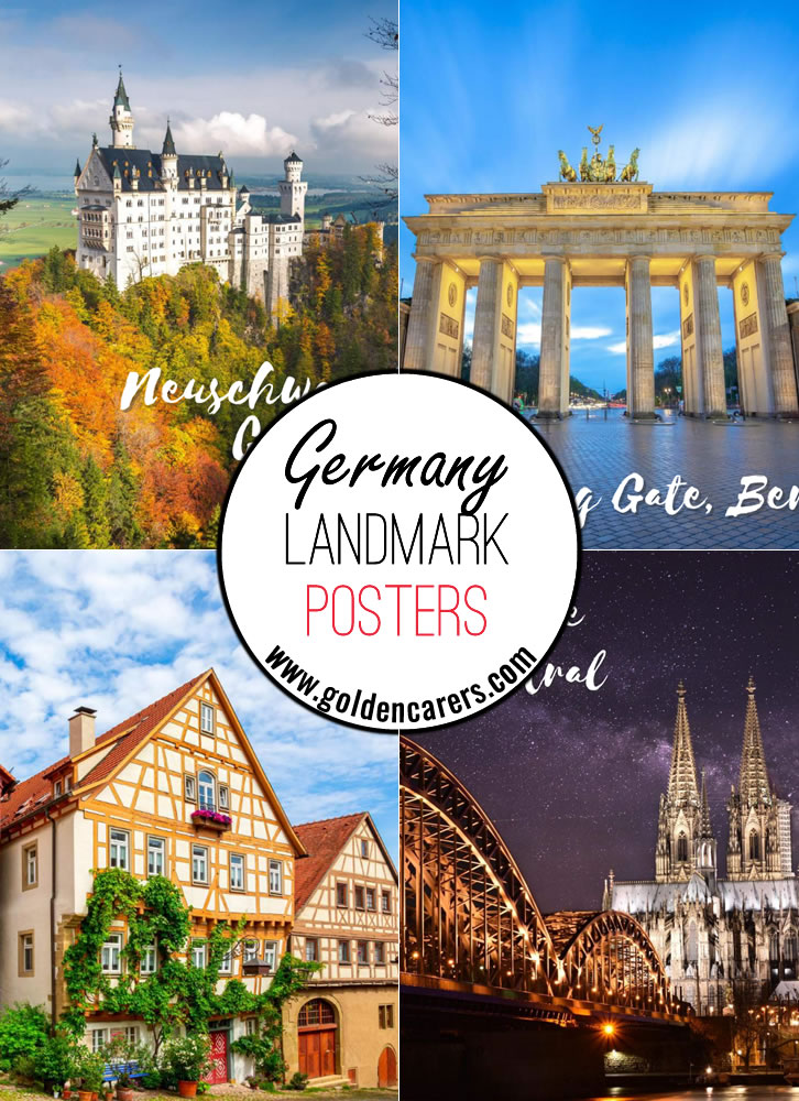 Posters of famous landmarks in Germany.