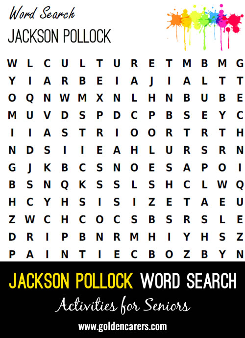 Jackson Pollock themed word searches to enjoy!