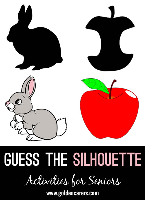 I included pictures found online of animals, food, and transportation in their silhouette form. I added the answer after each silhouette and made a type of flipbook.