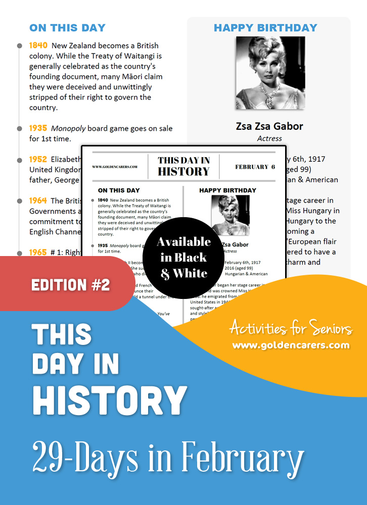 A reminiscing magazine for every day in February! Filled with interesting facts, trivia, hit singles and famous movies from the 50s, 60s and 70s.