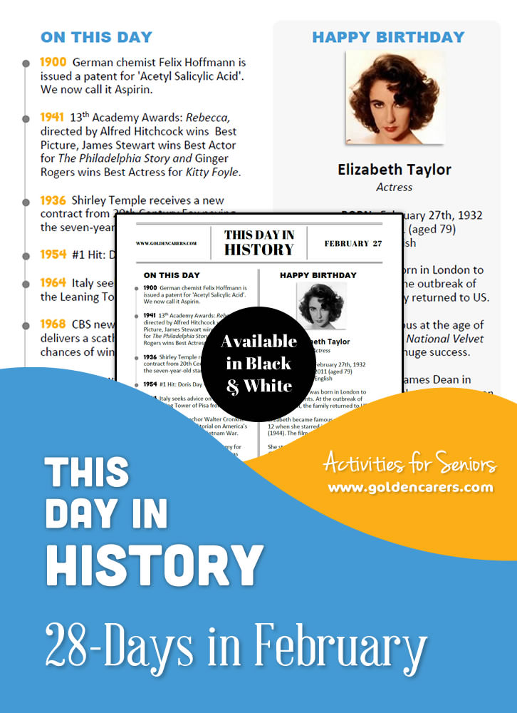 ** Updated for the 2020 Leap Year ** A reminiscing magazine for every day in February! Filled with interesting facts, trivia, hit singles and famous movies from the 50s, 60s and 70s.