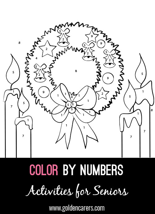 A color by number Christmas Wreath activity to enjoy! Use the key provided to color each number and discover the completed image. 