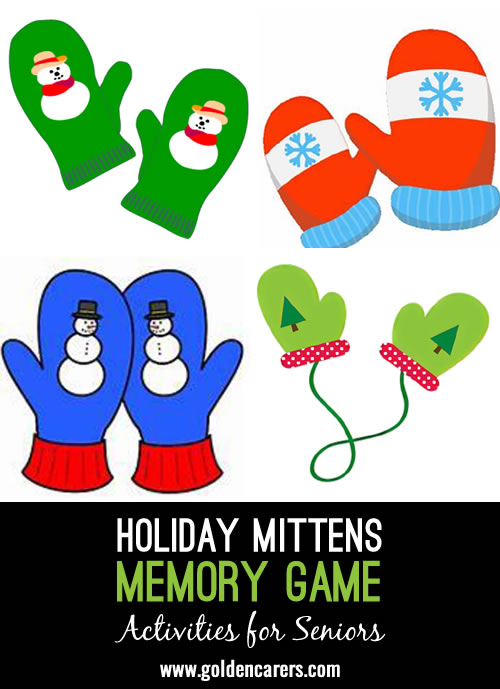 Enjoy the winter weather with these colorful holiday mittens memory game.
