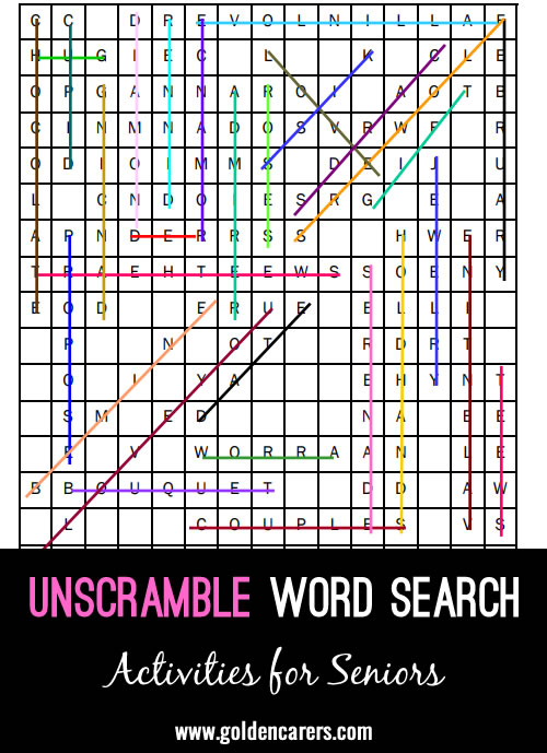 A camping-themed unscramble and word search
