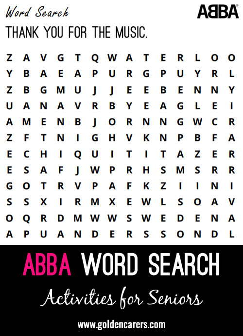 Here is an Abba-themed word search to enjoy!