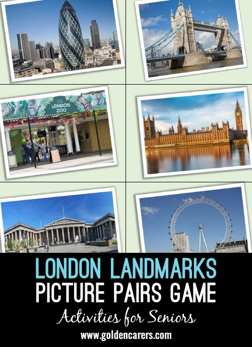 You will need to print two sheets of these images and then use them for a London Landmarks themed game of picture pairs.