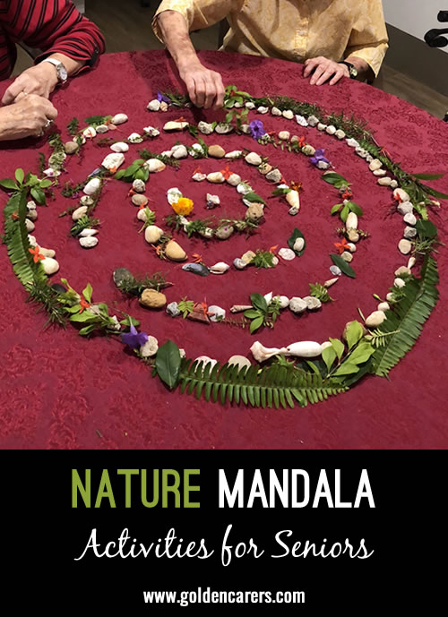 Activities of making a mandala and a spiral maze…both constructed without talking…and just peaceful music played low. Very peaceful and effective overall. 
