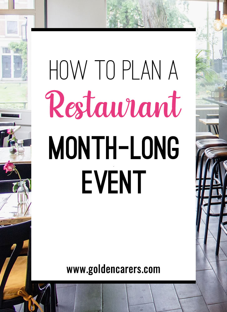 Create culinary excitement by planning a Restaurant Tour for your residents, where you highlight local establishments as well as different types of cuisine.