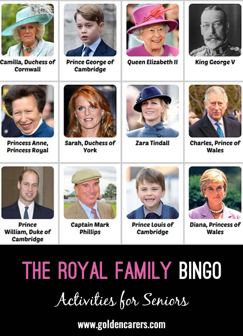 A fun new way to enjoy a Royal Family Bingo, a group group activity!