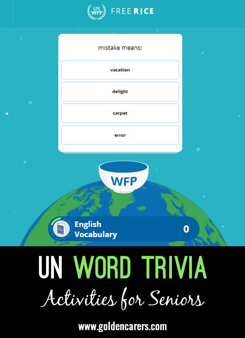 Participate in this word trivia game sponsored by UN World Food Program.