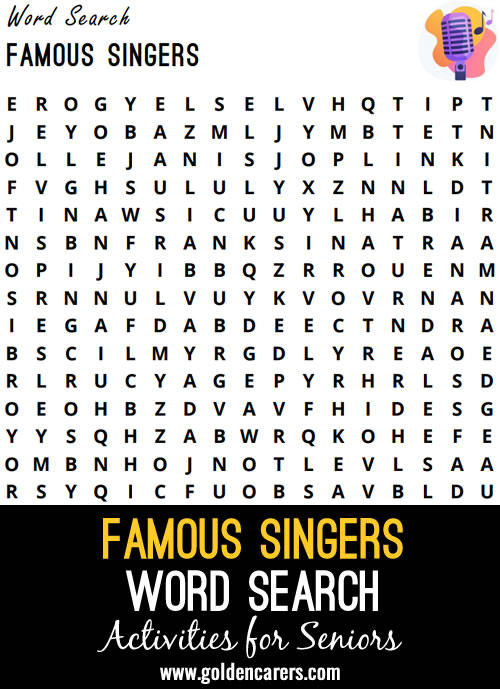 Find the famous singers from yesteryear in this word search!