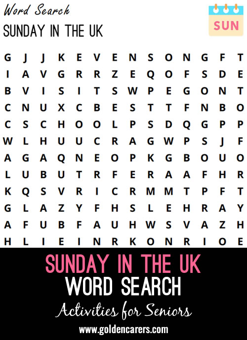 An easy UK-based word search to trigger memories of Sunday.