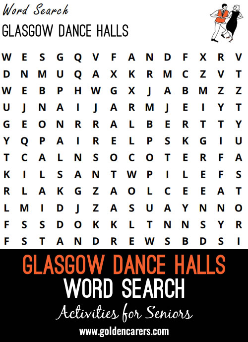 A Glasgow Dance Halls-themed word search to enjoy.