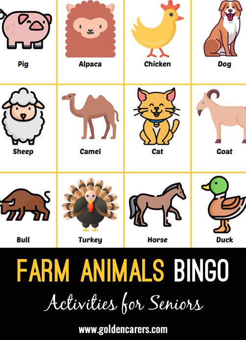 A farm animals-themed bingo to enjoy!