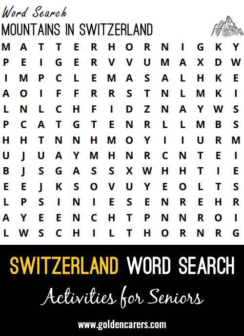 An Switzerand-themed word search to enjoy!