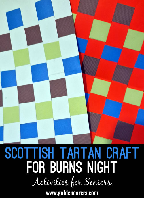 Lots of fun preparing for Burns Night. Here is our take on Scottish Tartan. You can do any colours you like and even name the patterns. 