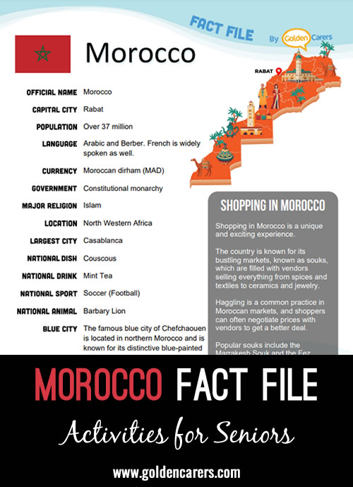 An attractive one-page fact file all about Morocco. Print, distribute and discuss!