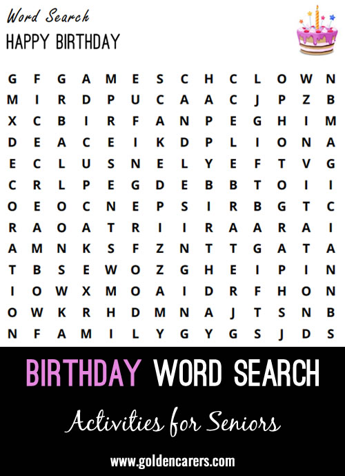 Here is a birthday-themed word finder to enjoy!
