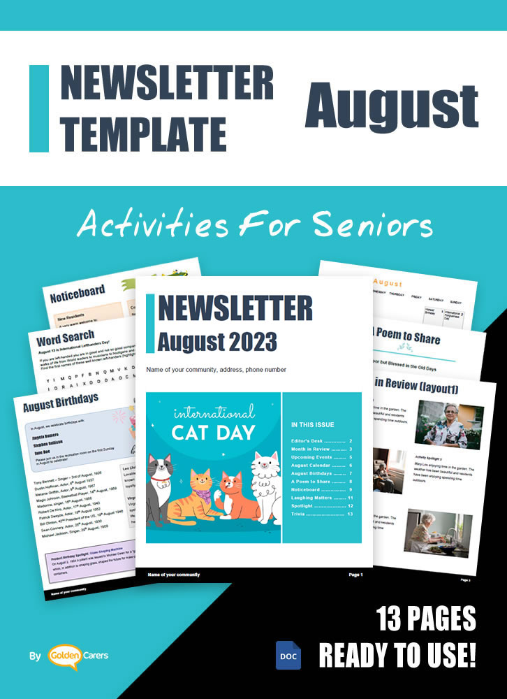 Here is a newsletter template for August 2023 in WORD format. So easy to edit and customize!