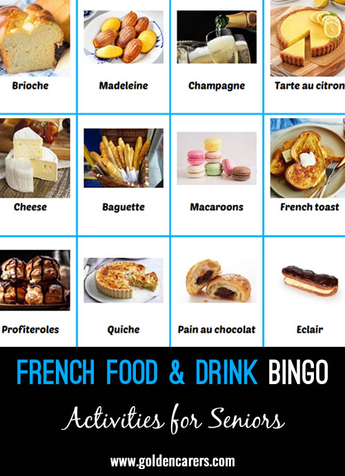 French food and drink bingo