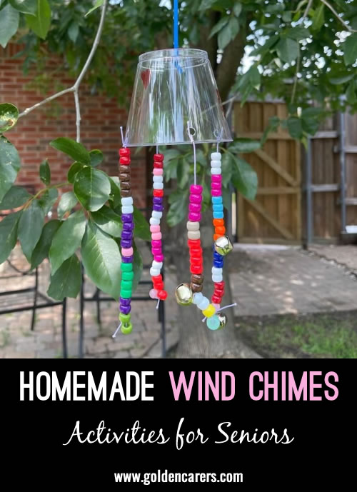 Residents can string beads to decorate these homemade wind chimes.