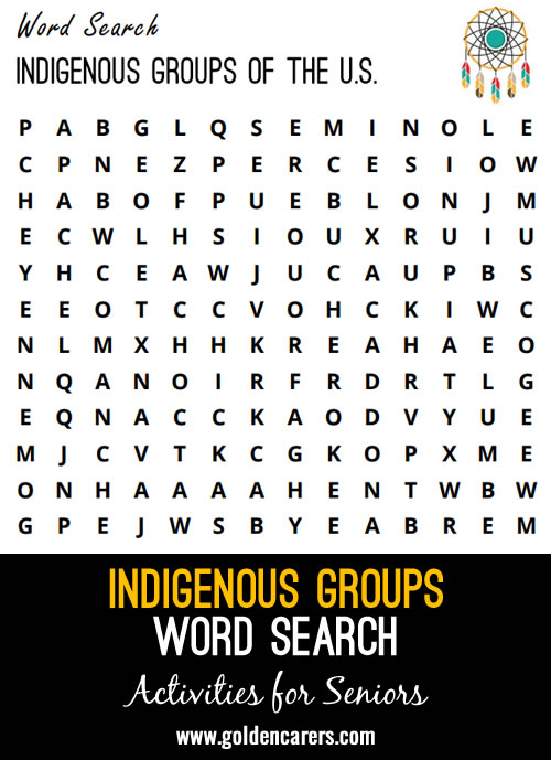 A word search of Native American Groups in the United States.