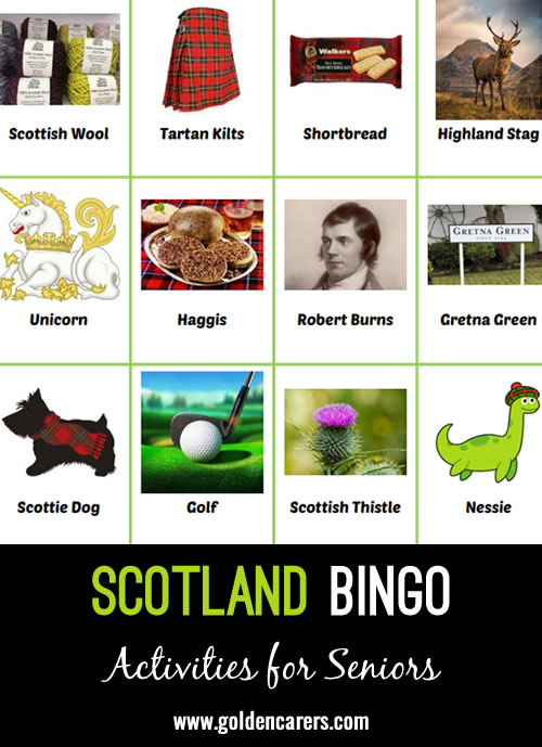 Residents will love learning more about Scotland, or celebrating their Scottish heritage, with this fun BINGO game.