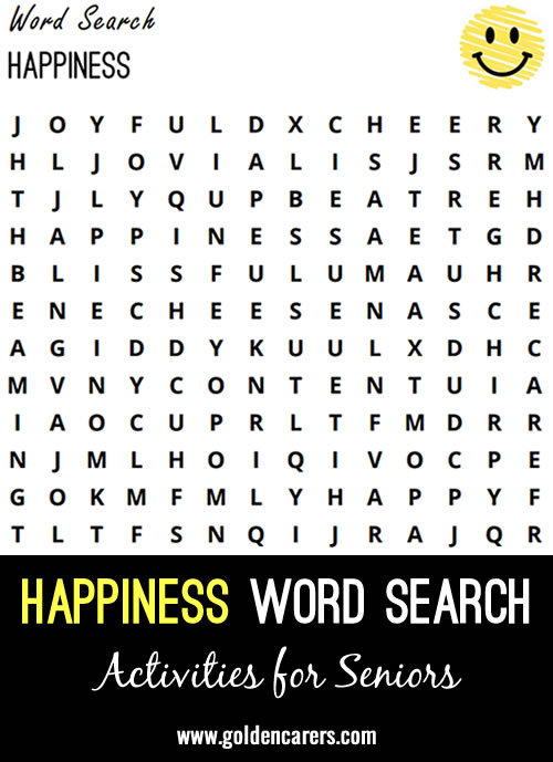 Celebrate International Happiness Day, or get happier any day, with this fun word search.