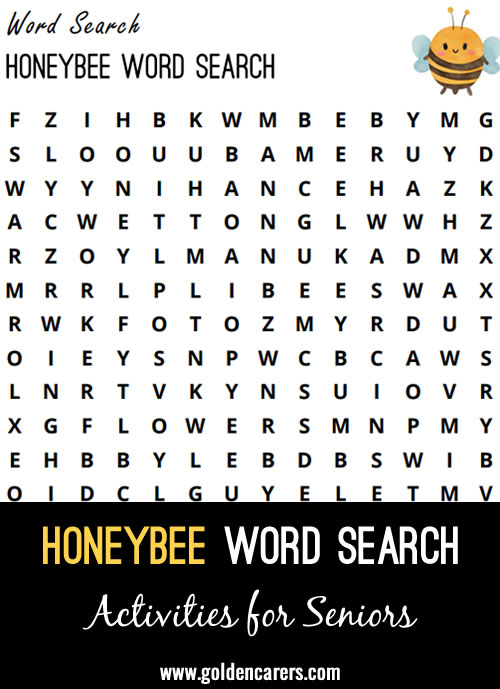 Try your hand at this sweet word search all about honeybees.