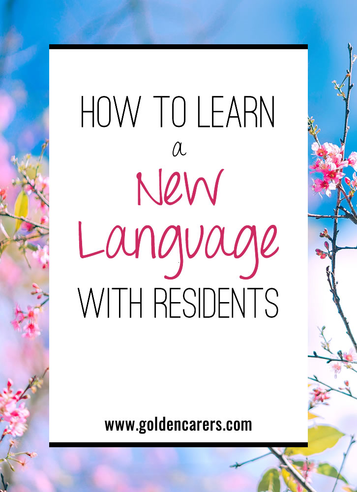 New learning opportunities are a staple for any well-rounded activities calendar, but it can be challenging to come up with fresh and engaging new classes. Learning a new language together offers a long-term opportunity that can be integrated into various aspects of your activity calendar.