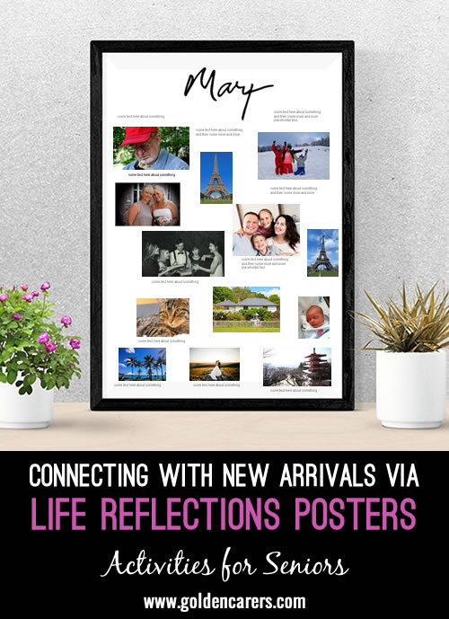 Moving to a nursing home can be a challenging transition for new residents who may arrive feeling despondent or overwhelmed. Personalized Life Reflections Posters offer a simple yet powerful way for staff to connect with residents on a deeper level, fostering a sense of belonging and understanding. 