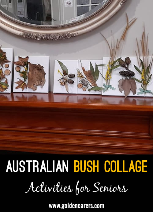 Create beautiful collages using a variety of materials, including Gum Nuts and Leaves, to celebrate the beauty of Australian nature.