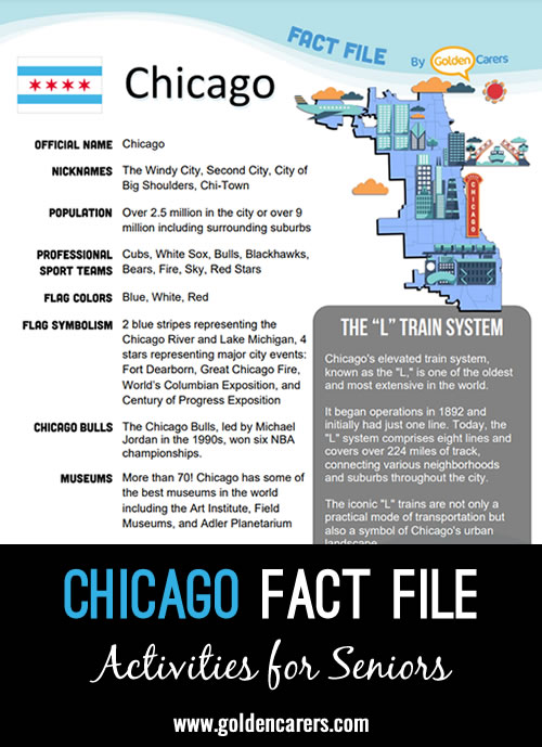 An attractive one-page fact file all about Chicago. Print, distribute and discuss!