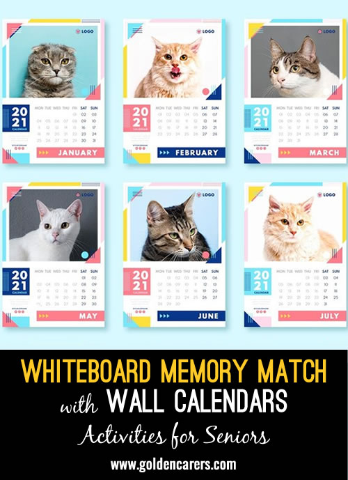 Transform ordinary wall calendars into an engaging memory game with this whiteboard activity, ideal for enhancing cognitive skills and fostering social interaction among residents.