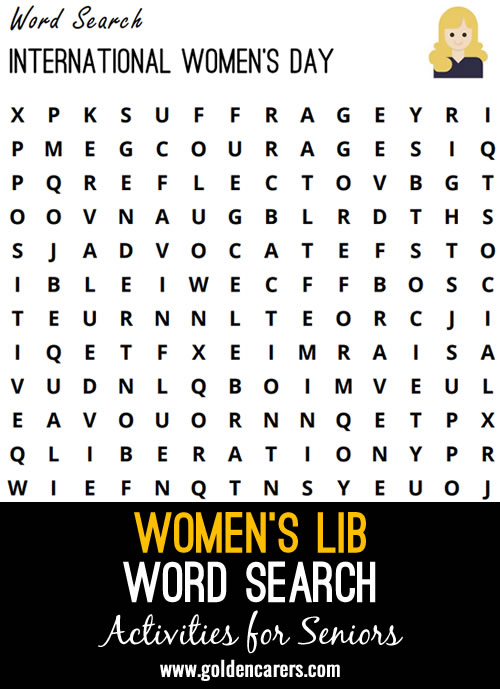 Here is a women's liberation themed word search for International Women's Day!