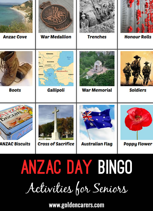 Here is a bingo game to help you commemorate ANZAC Day on April 25.