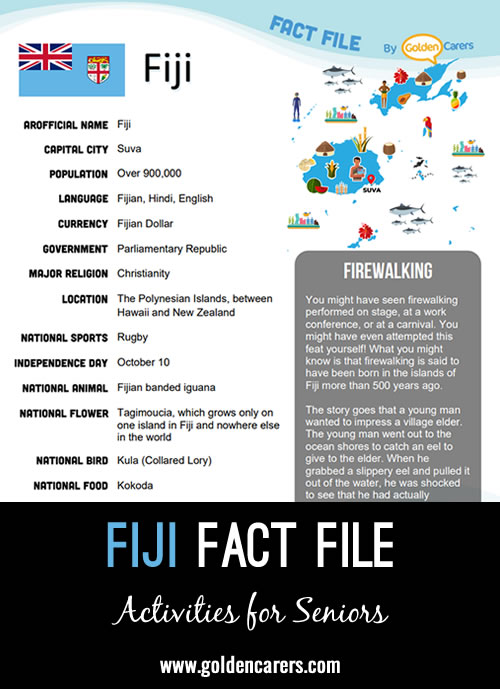 An attractive one-page fact file all about Fiji. Print, distribute and discuss!