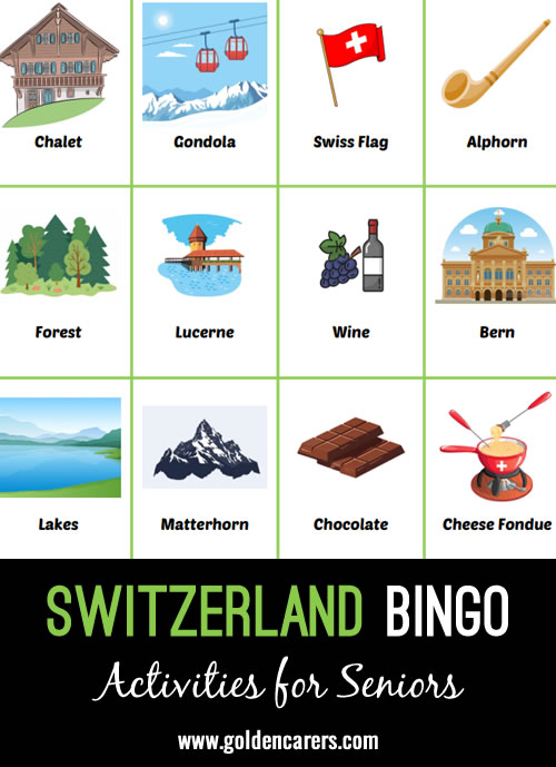 Here is a Switzerland-themed bingo game to enjoy!