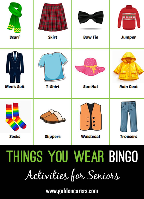 Here is a thing you wear-themed bingo game to enjoy!