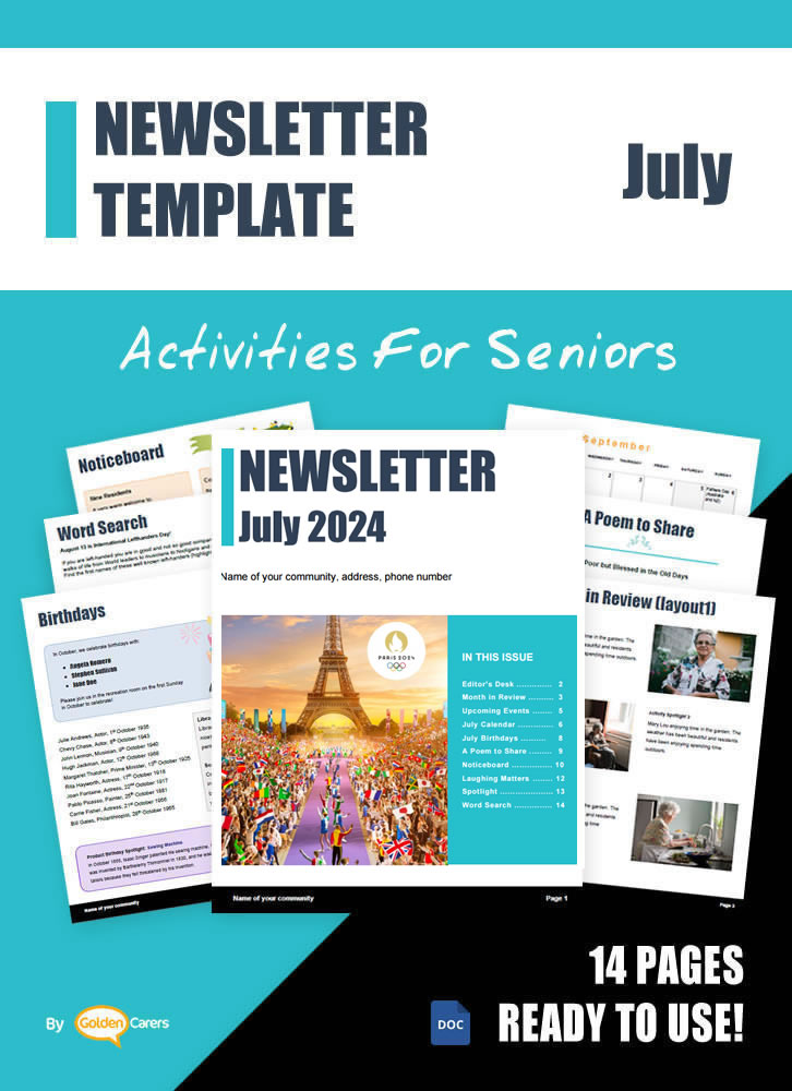Here is a newsletter template for July 2024 in WORD format. So easy to edit and customize!